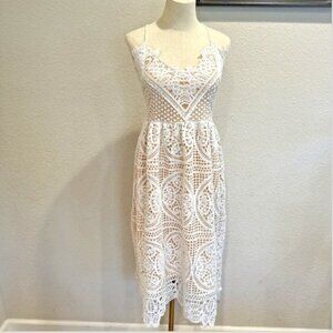 Chicwish Medium White-Ivory‎ Crochet Style Fully Lined Dress Sleeveless Lace Up